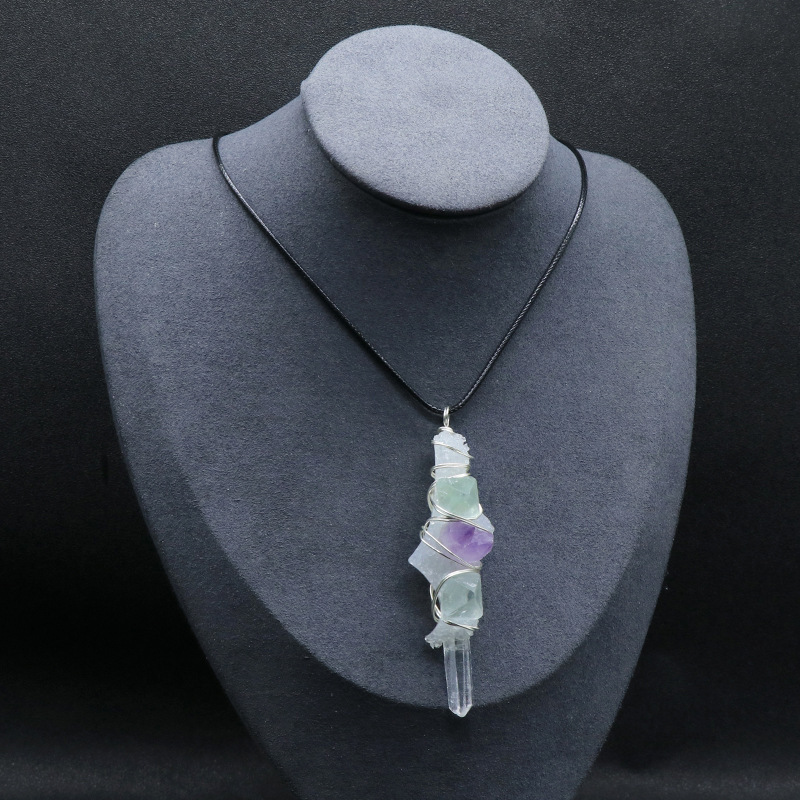 Crystal column raw stone inlaid wire pendant raw stone glue resin glue base necklace