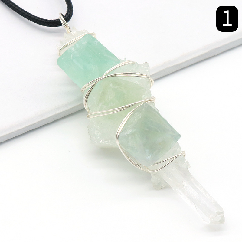 Crystal column raw stone inlaid wire pendant raw stone glue resin glue base necklace