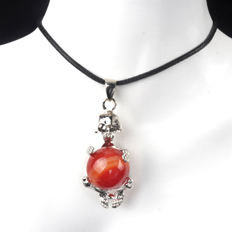 16mm crystal agate stone sphere skull pendant necklace