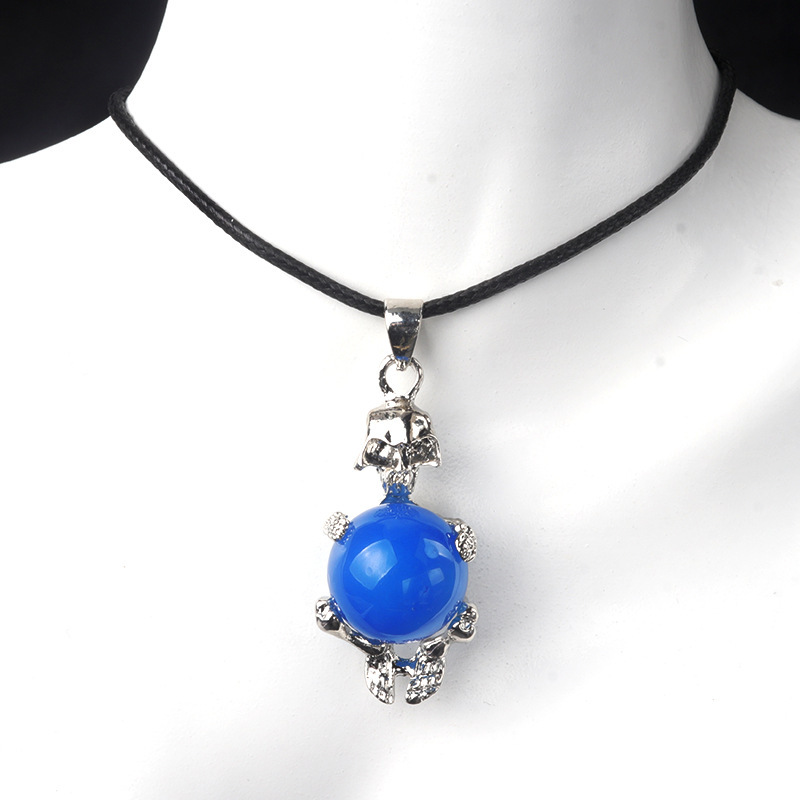 16mm crystal agate stone sphere skull pendant necklace