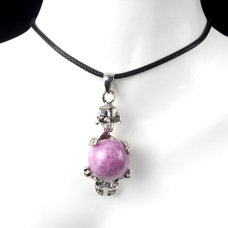 16mm crystal agate stone sphere skull pendant necklace