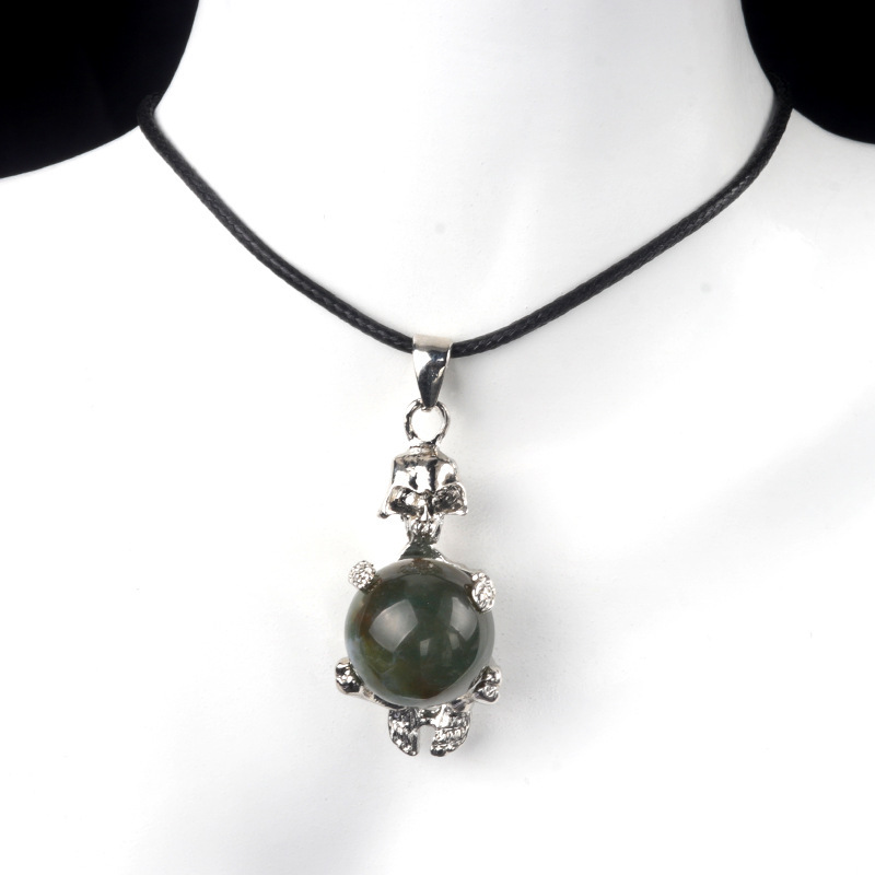 16mm crystal agate stone sphere skull pendant necklace