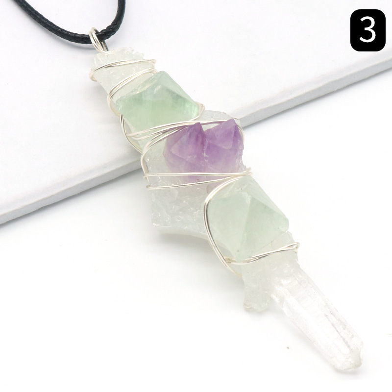 Crystal column raw stone inlaid wire pendant raw stone glue resin glue base necklace