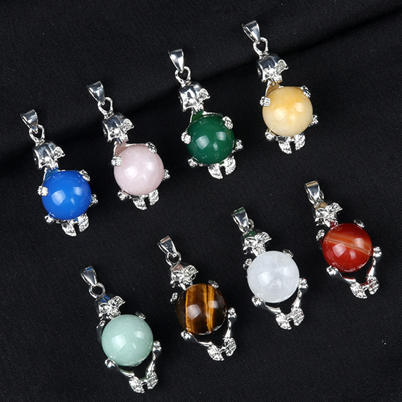 16mm crystal agate stone sphere skull pendant necklace
