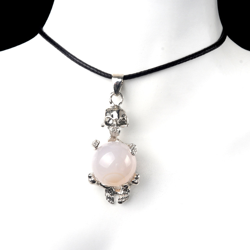 16mm crystal agate stone sphere skull pendant necklace