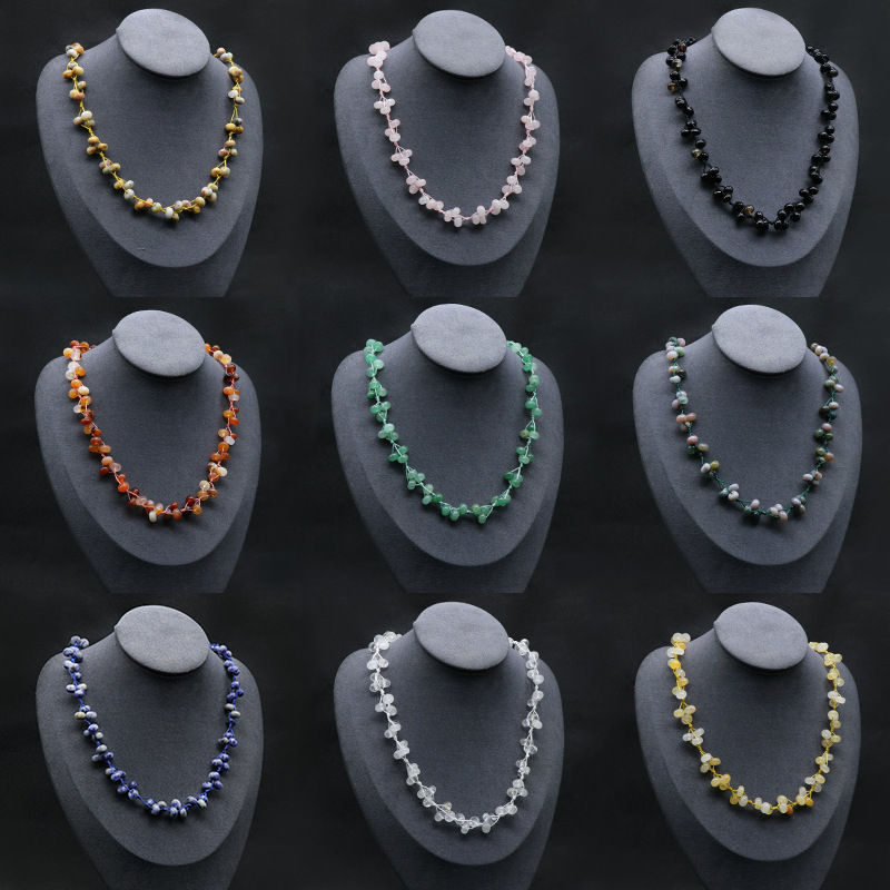 Colorful Stone Necklace Crystal Agate Stone Abacus Braided Necklace