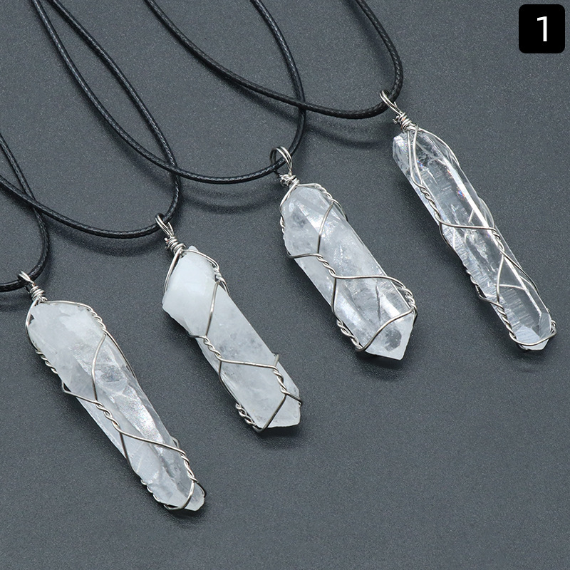 clear quartz original stone crystal column irregular wire pendant gold silver white crystal necklace