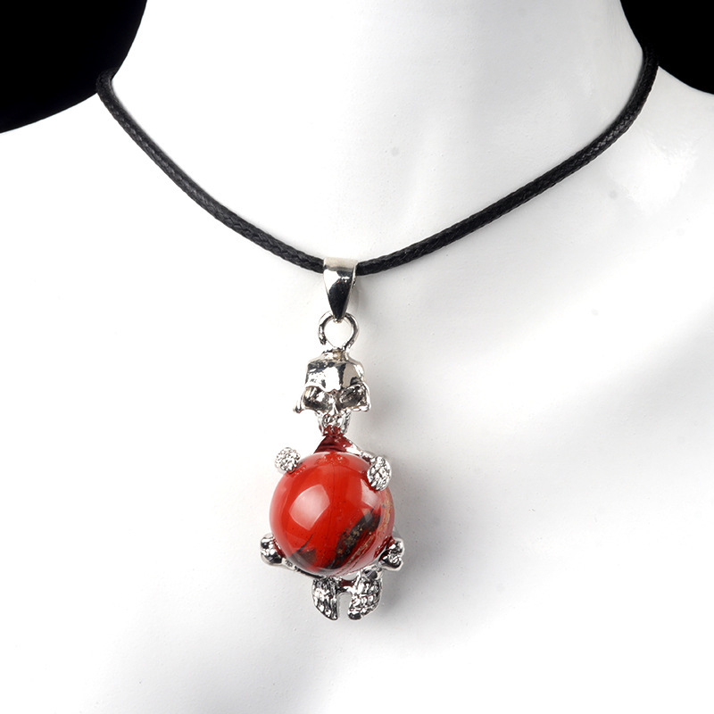 16mm crystal agate stone sphere skull pendant necklace