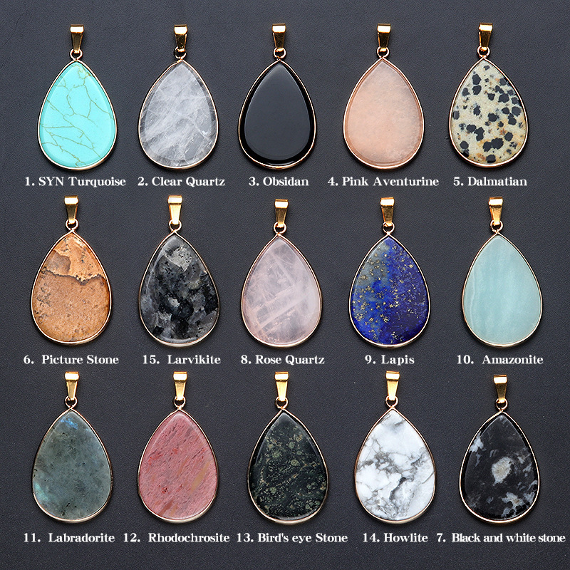 26×36mm teardrop pendant crystal semi-precious stone teardrop necklace