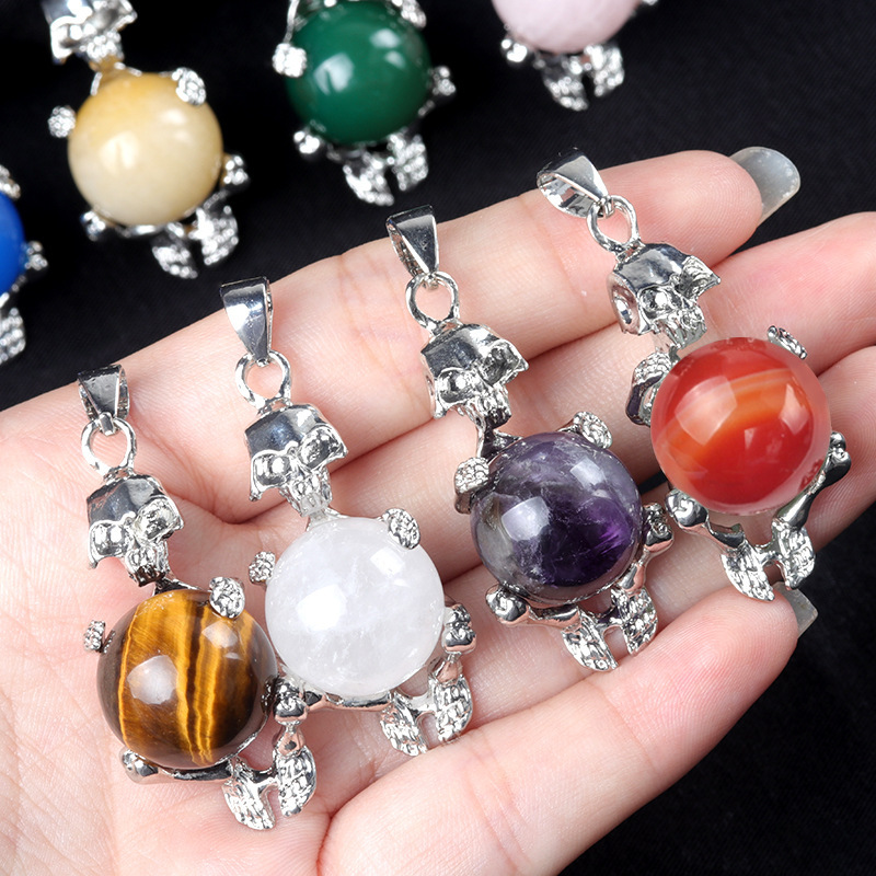 16mm crystal agate stone sphere skull pendant necklace