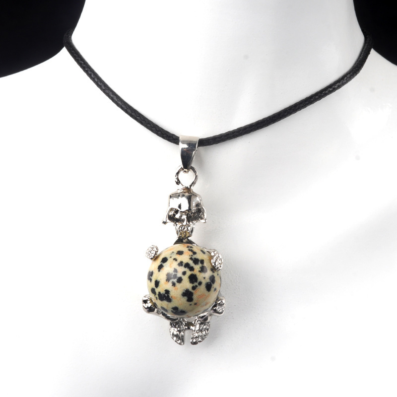 16mm crystal agate stone sphere skull pendant necklace