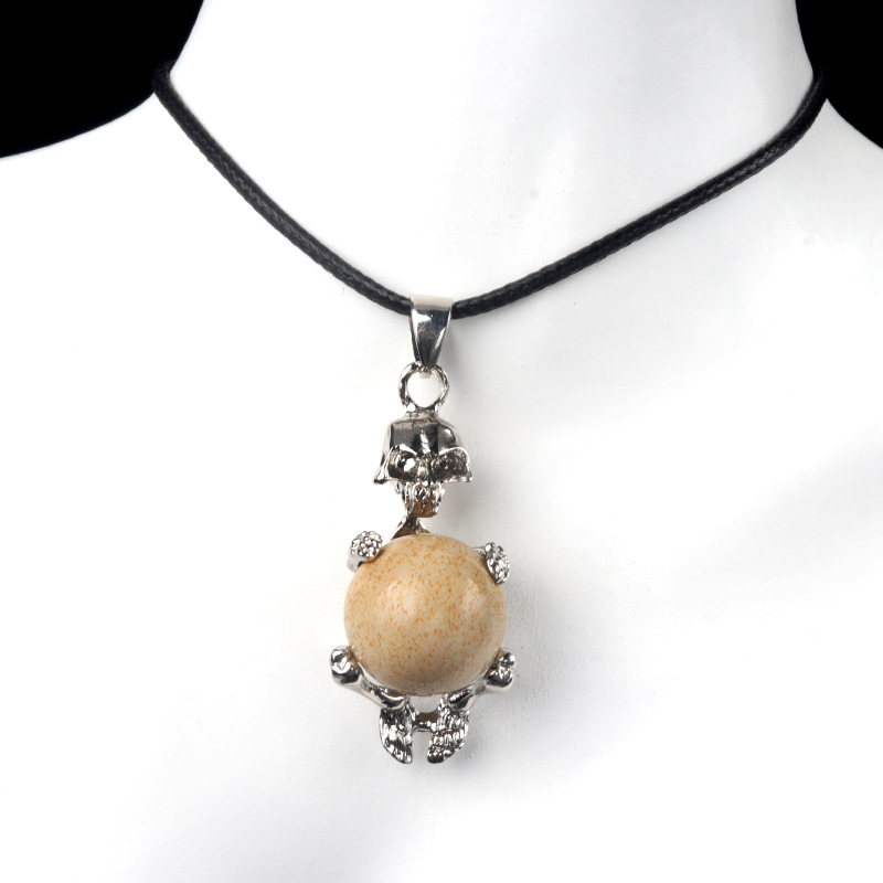 16mm crystal agate stone sphere skull pendant necklace