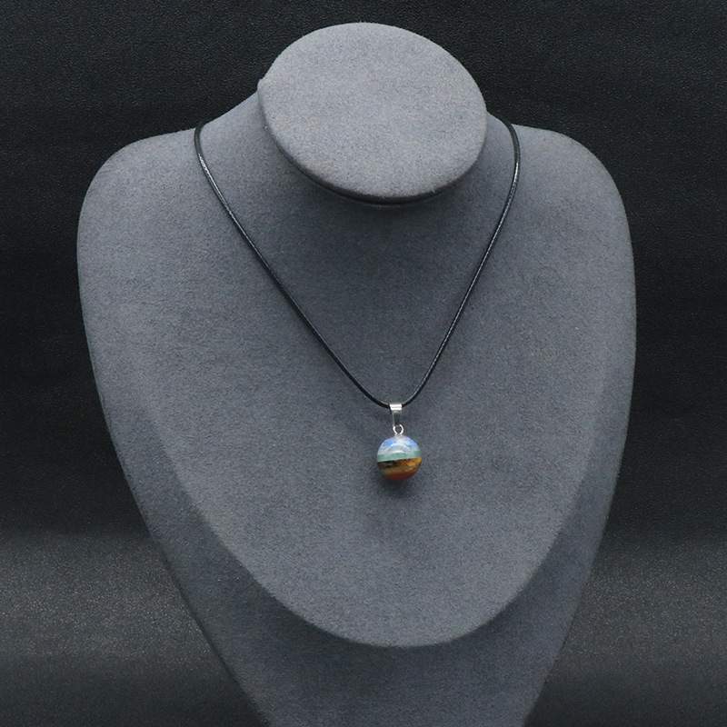 Natural crystal stone colorful stone 14mm ball pendant Chakra splicing colored stone necklace