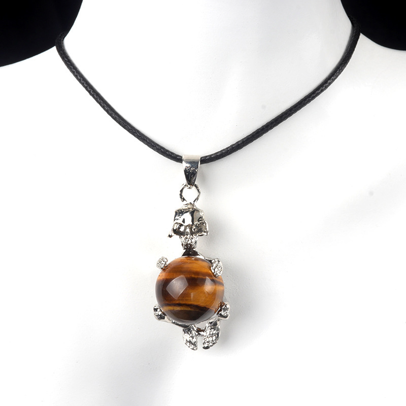 16mm crystal agate stone sphere skull pendant necklace