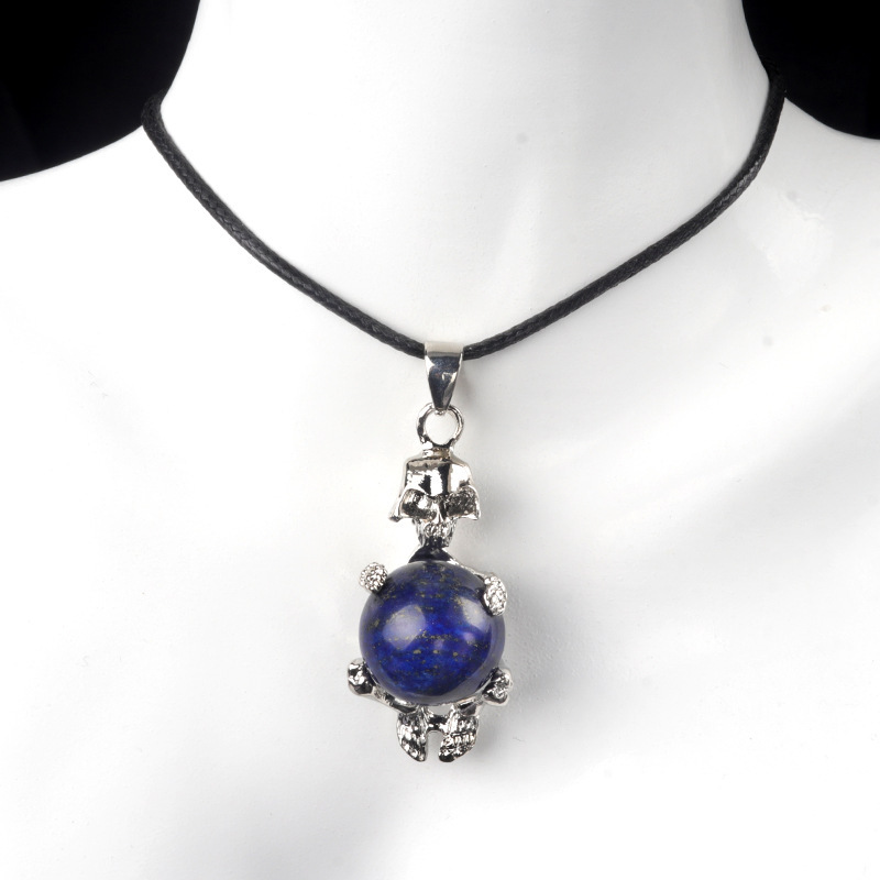 16mm crystal agate stone sphere skull pendant necklace