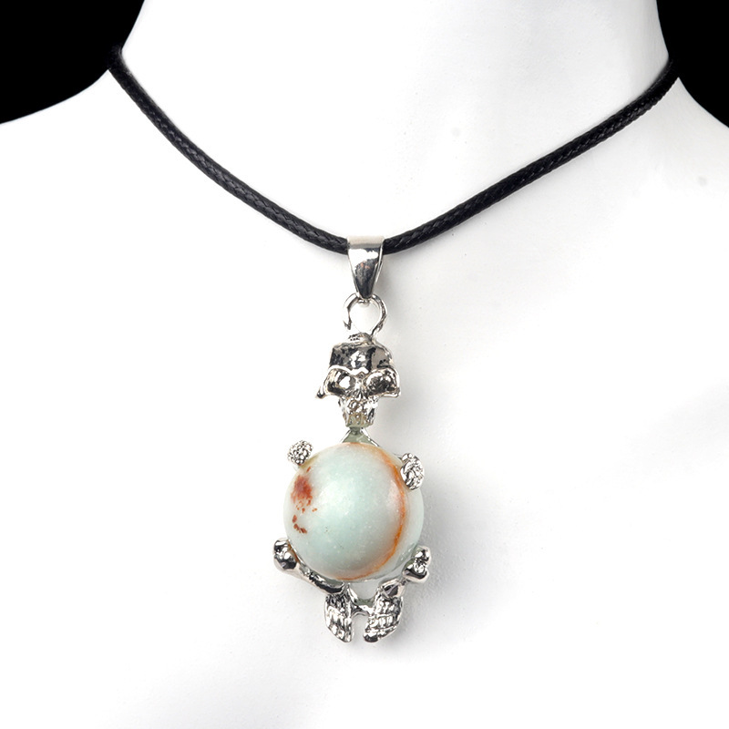 16mm crystal agate stone sphere skull pendant necklace
