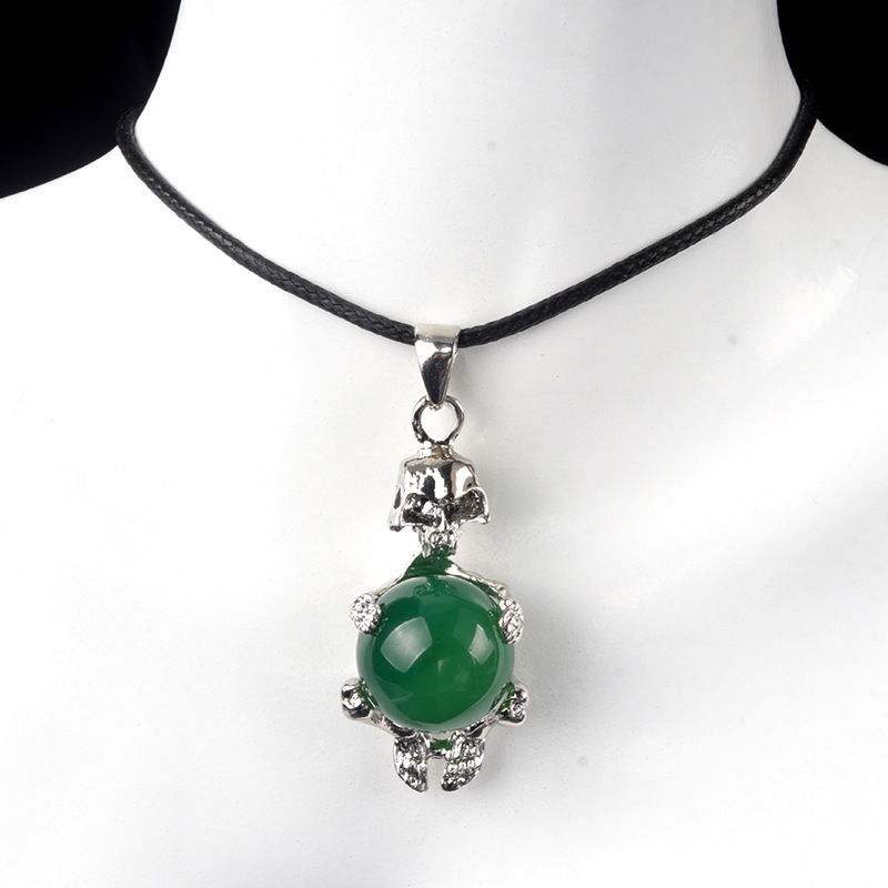 16mm crystal agate stone sphere skull pendant necklace