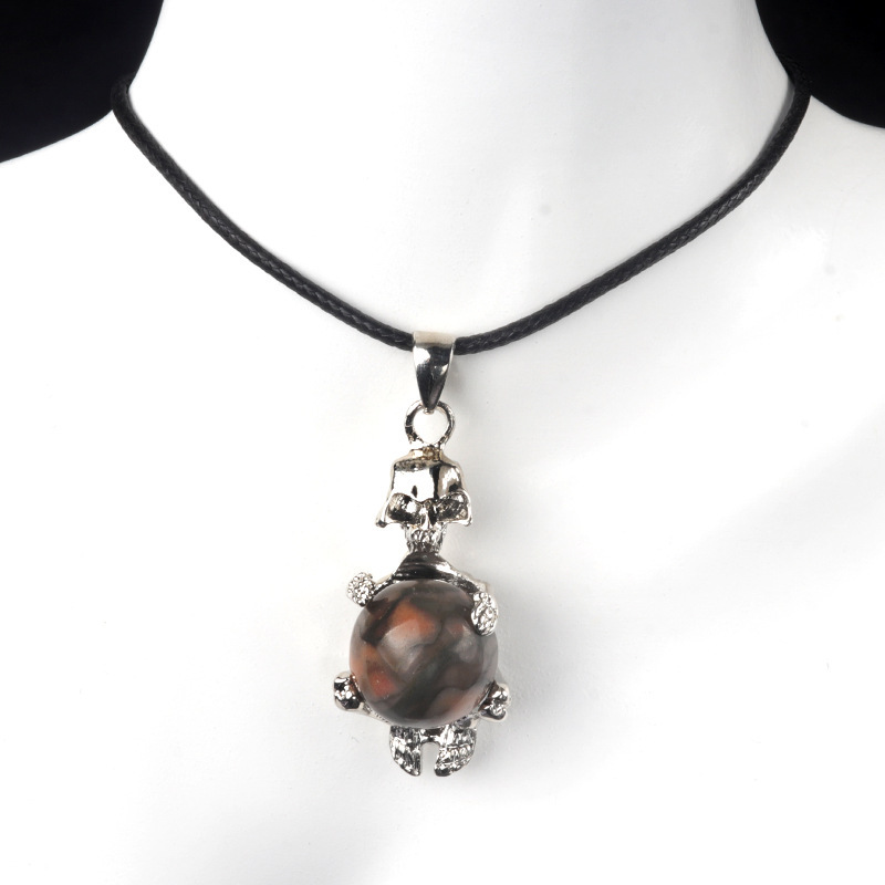 16mm crystal agate stone sphere skull pendant necklace
