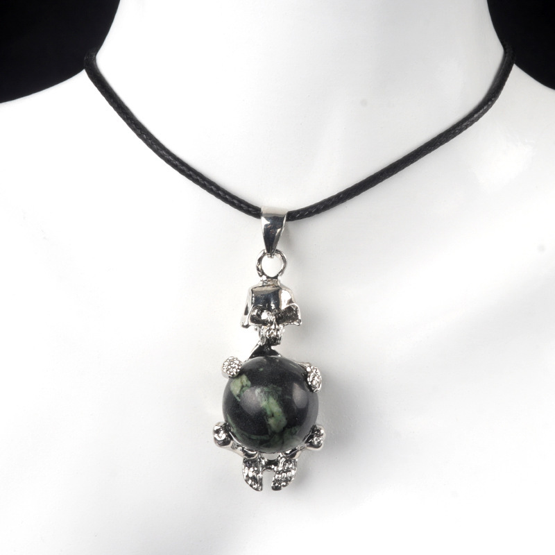 16mm crystal agate stone sphere skull pendant necklace