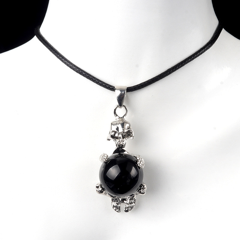 16mm crystal agate stone sphere skull pendant necklace