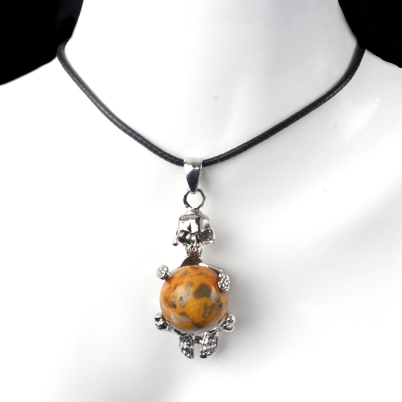16mm crystal agate stone sphere skull pendant necklace