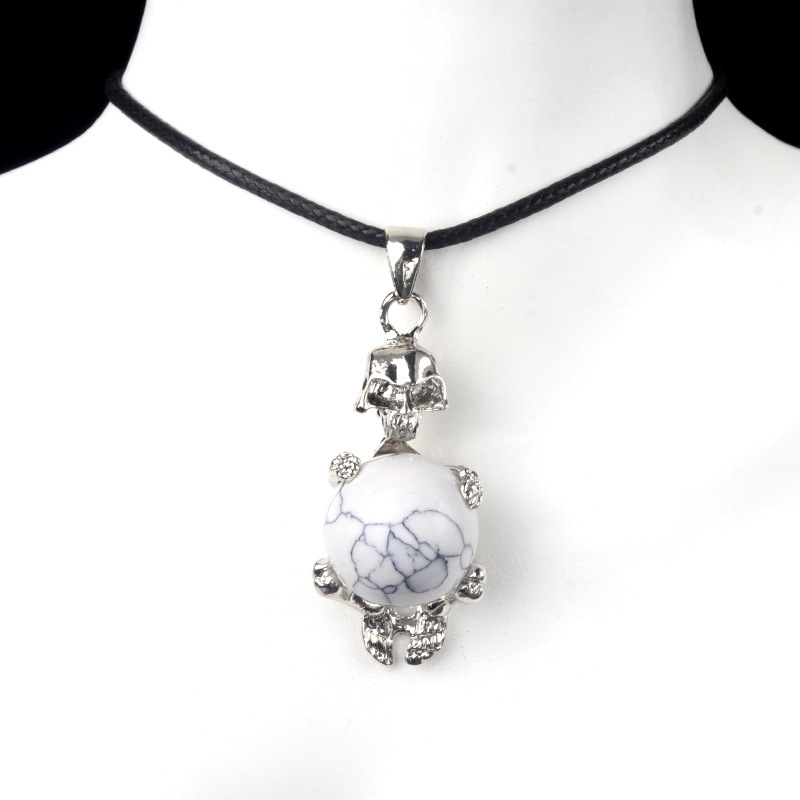 16mm crystal agate stone sphere skull pendant necklace
