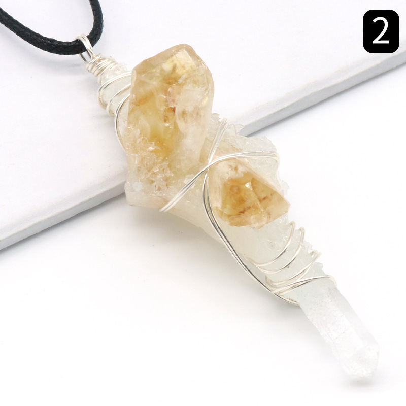Crystal column raw stone inlaid wire pendant raw stone glue resin glue base necklace