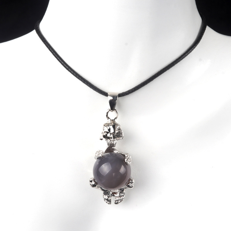 16mm crystal agate stone sphere skull pendant necklace