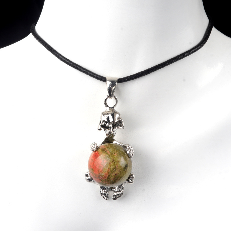 16mm crystal agate stone sphere skull pendant necklace