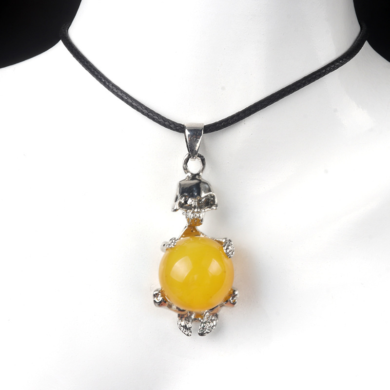 16mm crystal agate stone sphere skull pendant necklace