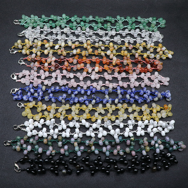 Colorful Stone Necklace Crystal Agate Stone Abacus Braided Necklace