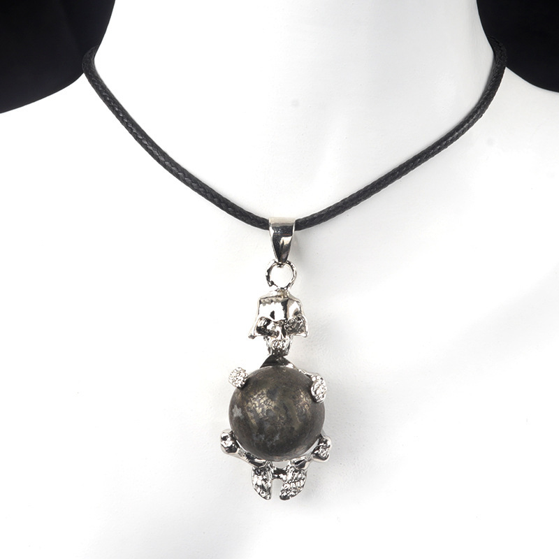 16mm crystal agate stone sphere skull pendant necklace