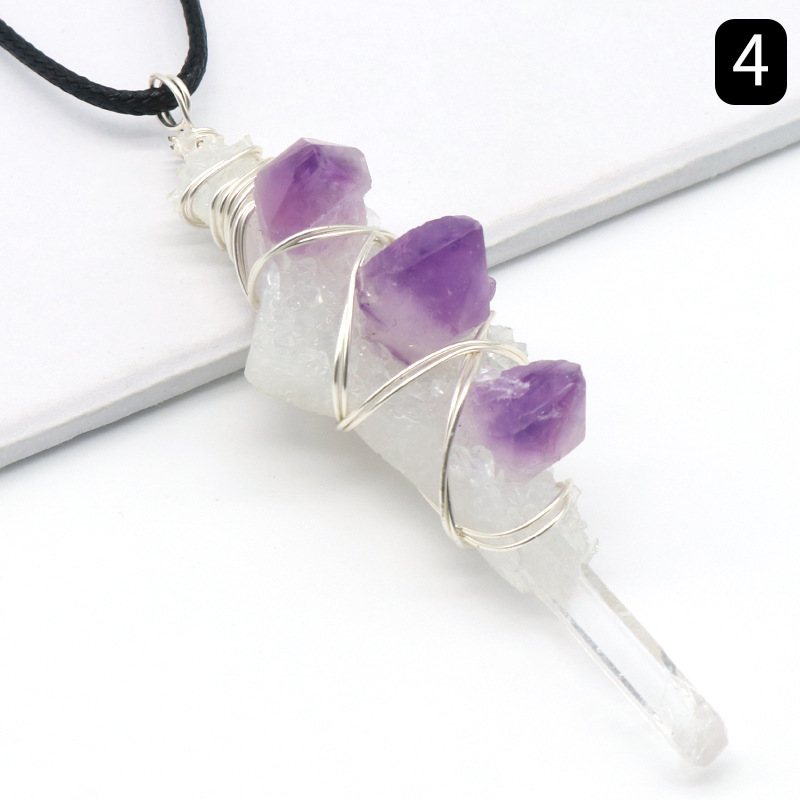 Crystal column raw stone inlaid wire pendant raw stone glue resin glue base necklace
