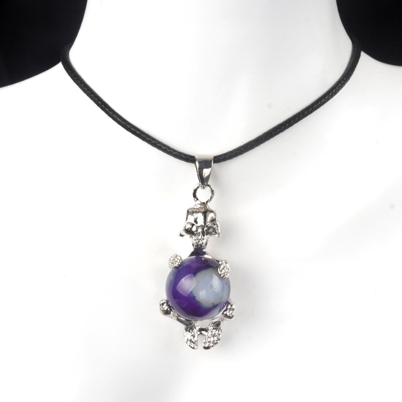16mm crystal agate stone sphere skull pendant necklace
