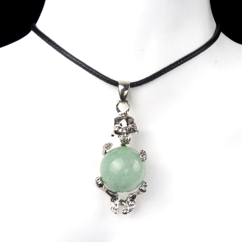 16mm crystal agate stone sphere skull pendant necklace