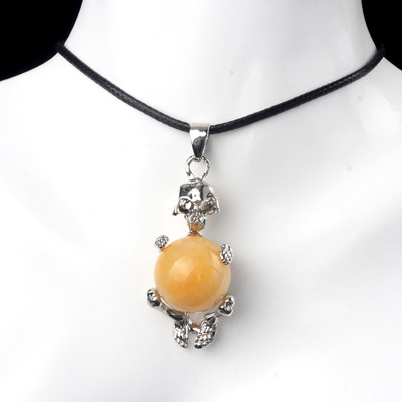16mm crystal agate stone sphere skull pendant necklace