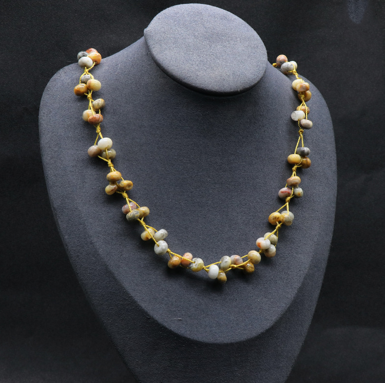 Colorful Stone Necklace Crystal Agate Stone Abacus Braided Necklace