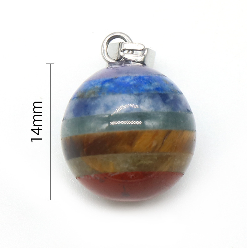 Natural crystal stone colorful stone 14mm ball pendant Chakra splicing colored stone necklace