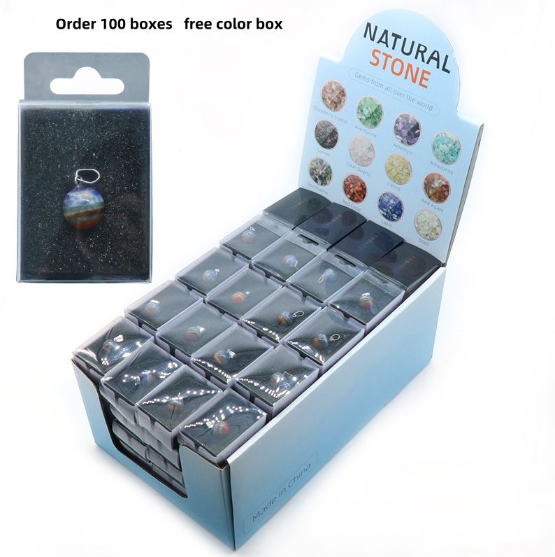 Natural crystal stone colorful stone 14mm ball pendant Chakra splicing colored stone necklace