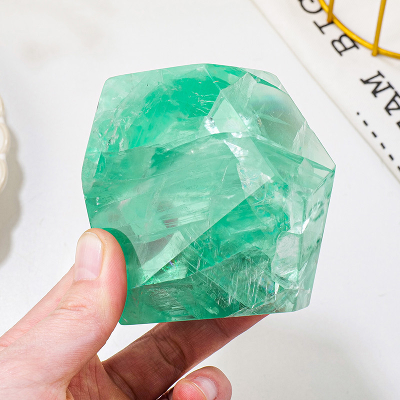 Natural crystal lake blue burst color fluorite geometric body crystal rough stone polishing