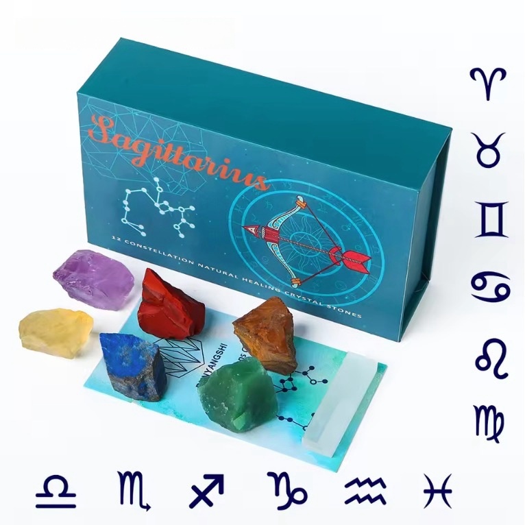 12 Constellation Guardian Gem Gift Box Natural Crystal Raw Stone Energy Amulet Wishing Quartz Constellation Divination