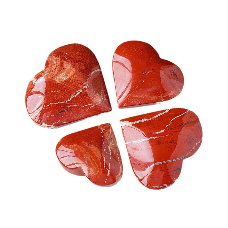 Natural crystal red jasper love heart handle piece crystal raw stone polished heart-shaped ornaments