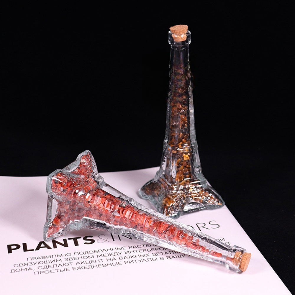 Natural crystal gravel energy stone Eiffel Tower shape glass container decorative ornaments