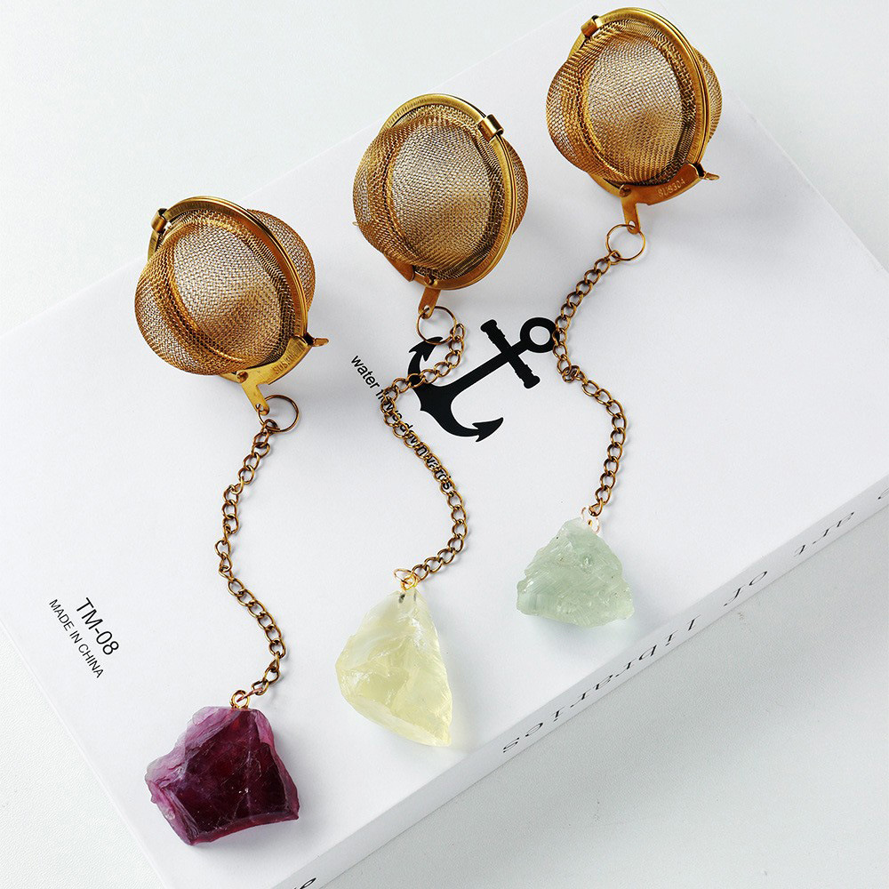 Natural crystal raw stone tea filter tea ball tea strainer 304 stainless steel tea maker