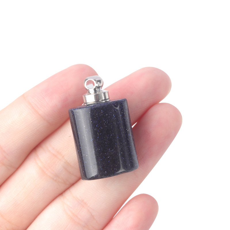 Natural stone rectangular perfume bottle pendant pink crystal essential oil bottle pendant DIY necklace pendant