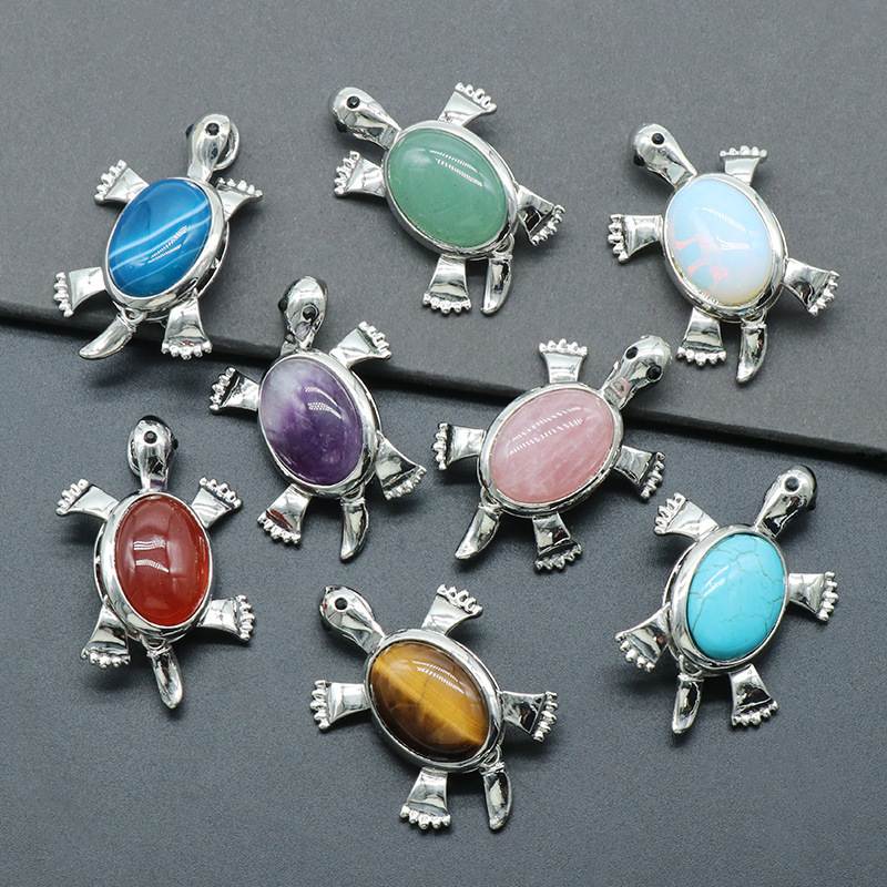Small turtle brooch pendant natural crystal stone alloy inlaid gemstone pendant necklace accessories