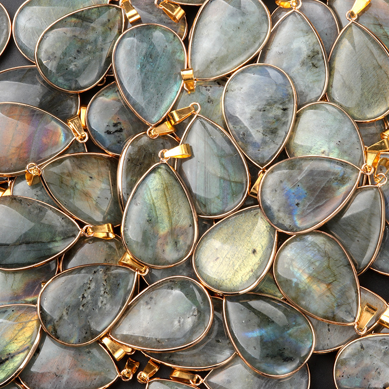 Labradorite teardrop pendant with copper bezel Gray moonlight semi-precious stone teardrop necklace