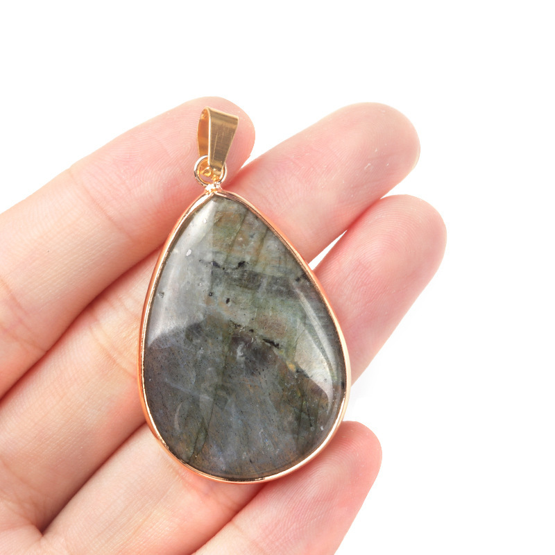 Labradorite teardrop pendant with copper bezel Gray moonlight semi-precious stone teardrop necklace