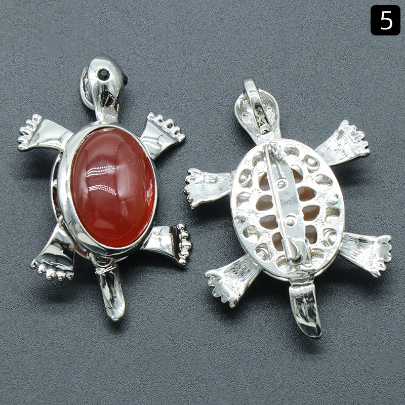 Small turtle brooch pendant natural crystal stone alloy inlaid gemstone pendant necklace accessories