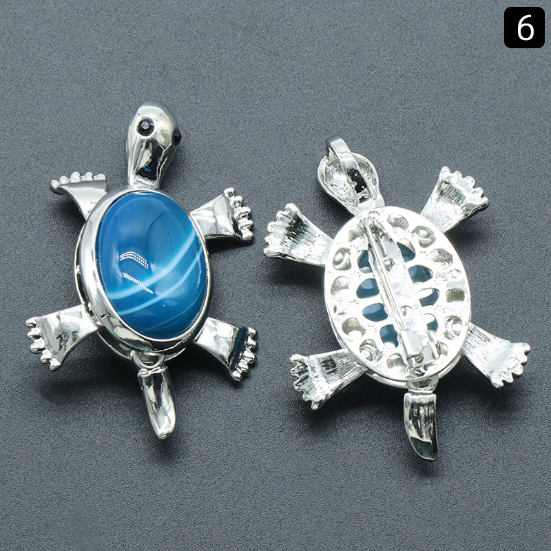 Small turtle brooch pendant natural crystal stone alloy inlaid gemstone pendant necklace accessories